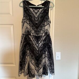 LOFT Black and White Patterned Sleeveless Dress, 10